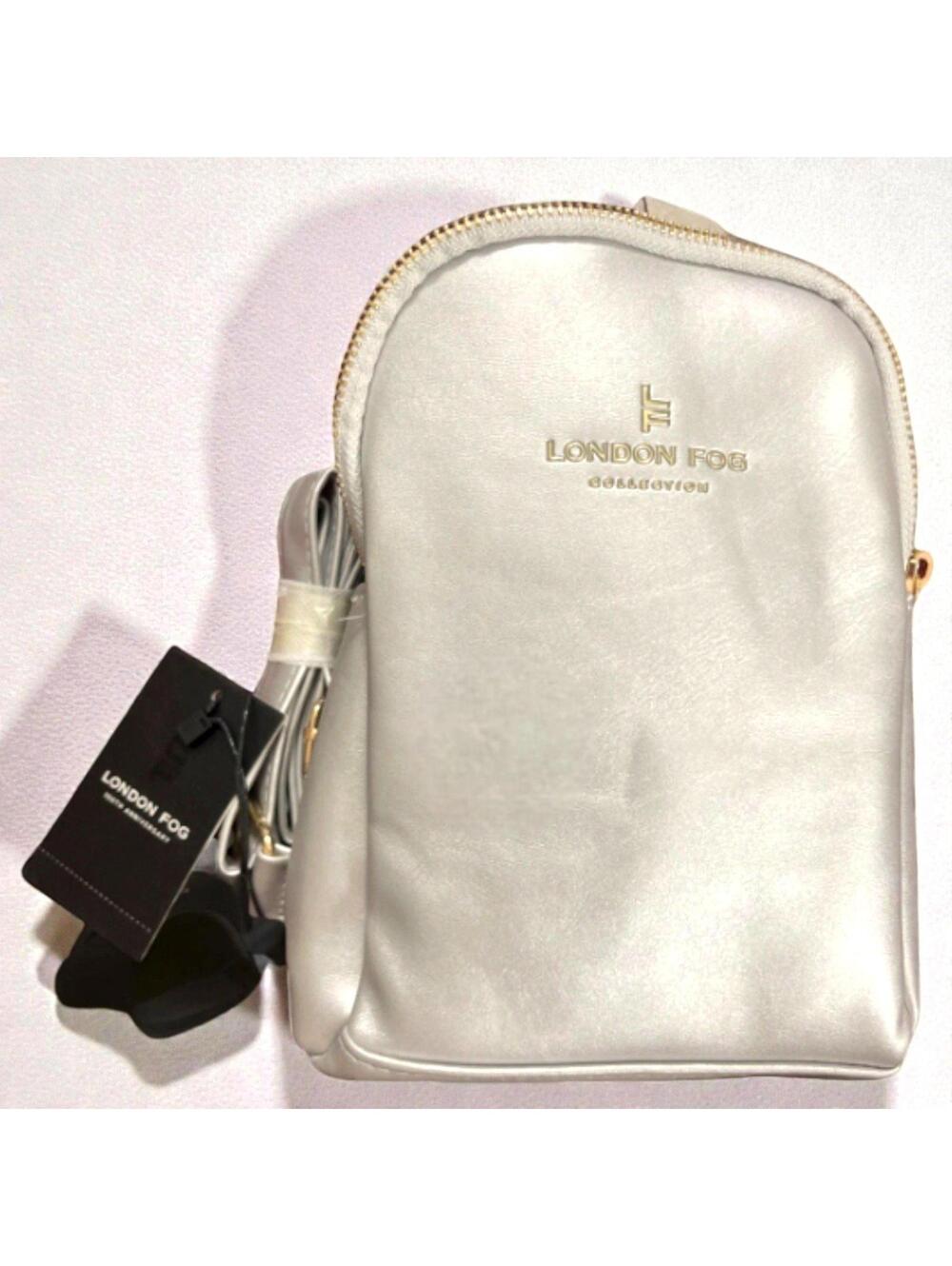 London Fog Janice Sling Bag Silver Metallic Crossbody Purse Double Zip Medium NW